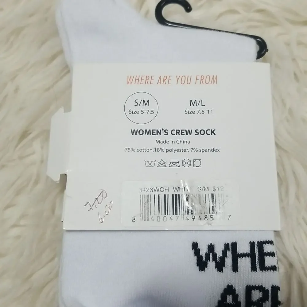 NEW! WAYF Where are you From? Women's crew socks white size S/M